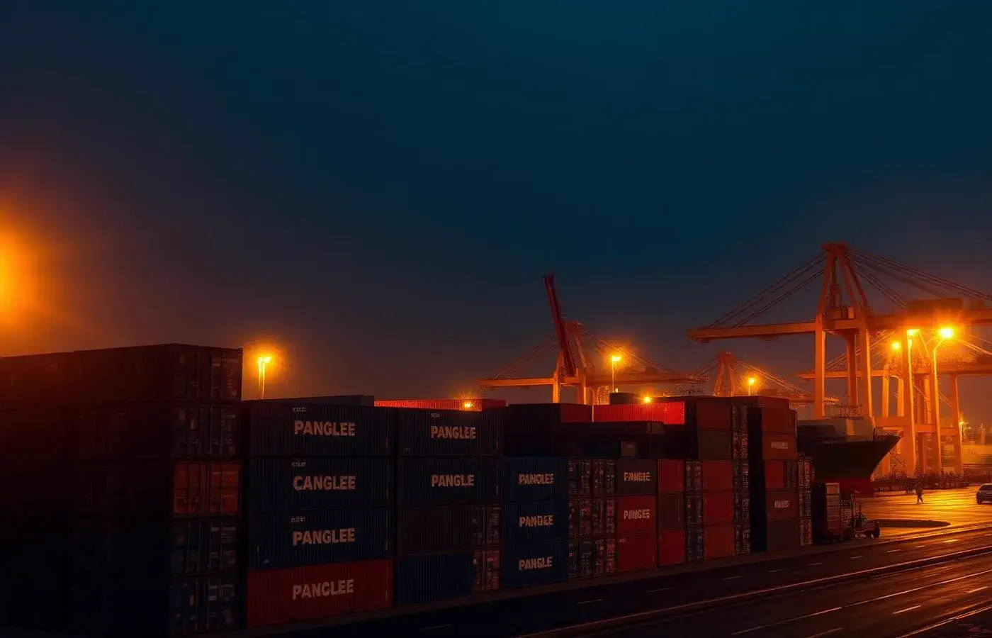 Containers awaiting loading at port
